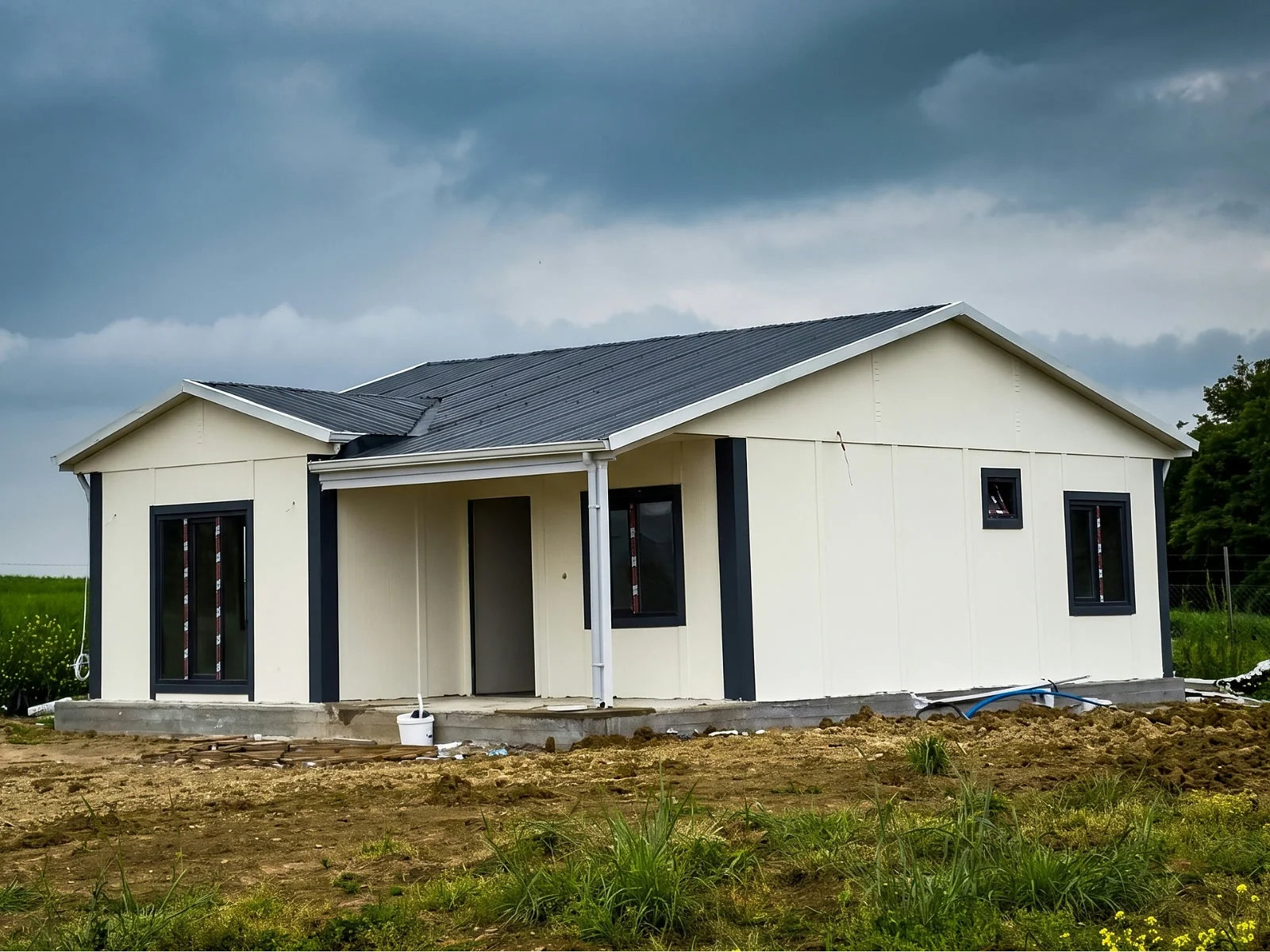 Tek katlı 2+1 klasik cephe prefabrik ev dış cephe görünümü